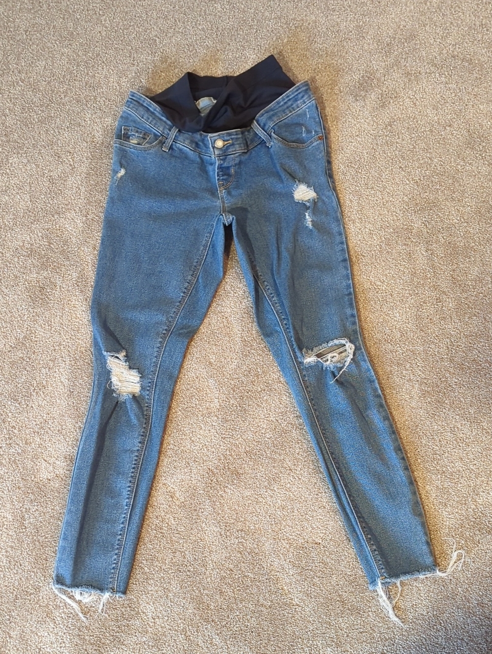 Women’s Maternity Distressed Blue Denim Jeans with Stretch Waistband 6L